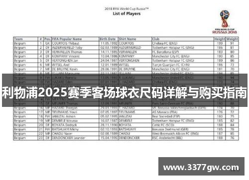 利物浦2025赛季客场球衣尺码详解与购买指南