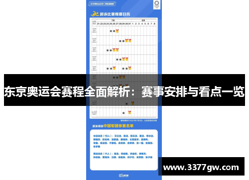 东京奥运会赛程全面解析：赛事安排与看点一览